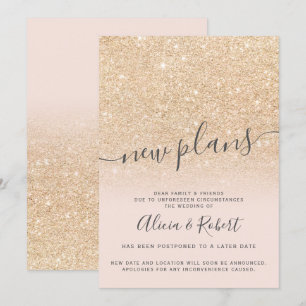 Schicker Gold-Glitter-Rosa aufgeschobene neue Plän Einladung