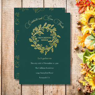 Schicker Herbstbeerenkranz dunkles Teal Gold Schri Folien Feiertagskarte