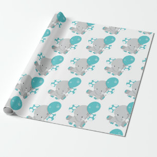 Schicker Holz Teal-Elefant geschlechtsneutral Baby Geschenkpapier