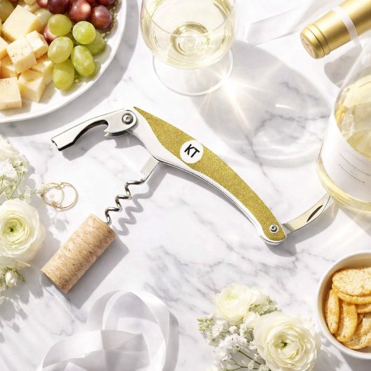 Schicker Korkenzieher mit Goldglitter und Monogram