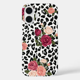 Schicker Leoparden-Druck Blumen-Handyhülle mit Ros iPhone 16 Hülle