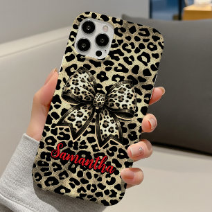 schicker Leopardendruck-Coquette-Bogen-Monogramm iPhone 16 Hülle