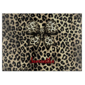 schicker Leopardendruck-Coquette-Bogen-Monogramm Schneidebrett (Vorderseite)