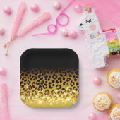 Schicker Leopardendruck mit goldenem Glitter Pappteller (Party)