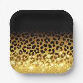 Schicker Leopardendruck mit goldenem Glitter Pappteller (Vorderseite)