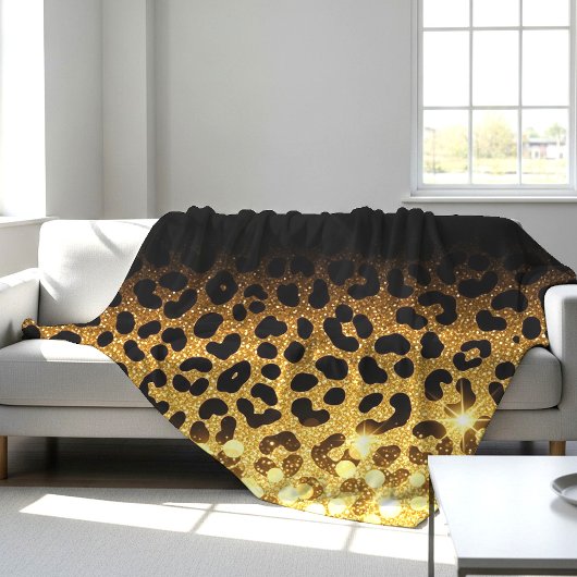Schicker Leopardenprint mit Goldglitter Fleecedecke