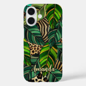 Schicker Leopardenprint Monstera-Blätter Monogramm Case-Mate iPhone Hülle (Rückseite)
