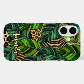 Schicker Leopardenprint Monstera-Blätter Monogramm Case-Mate iPhone Hülle (Rückseite (Horizontal))
