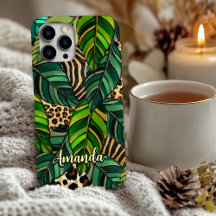Schicker Leopardenprint Monstera-Blätter Monogramm