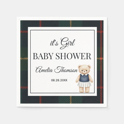 schicker Luxus-Teddybär-Baby-Shower Serviette (Vorderseite)
