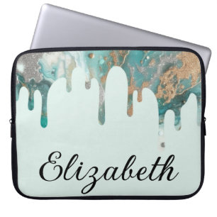 Schicker Mädchen-Drip-Glitter-Name Türkis Silber G Laptopschutzhülle