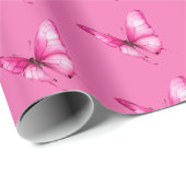 Schicker Mädchenhafter Rosa Schmetterling Geburtst Geschenkpapier (Rolleneckpunkt)