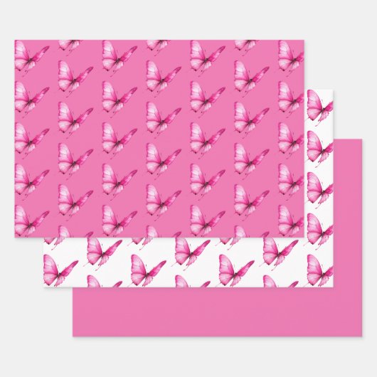 Schicker Mädchenhafter Rosa Schmetterlinge Geburts Geschenkpapier Set (Set)