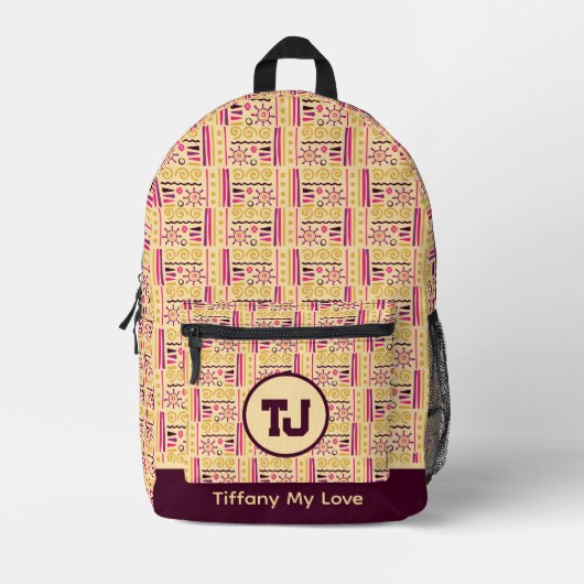 Schicker monogrammierter Urlaubsschulrucksack Bedruckter Rucksack (Vorderseite)