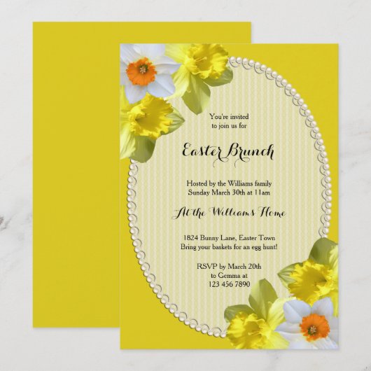 Schicker Narzissen-Ostern-Brunch Einladung (Vorne/Hinten)