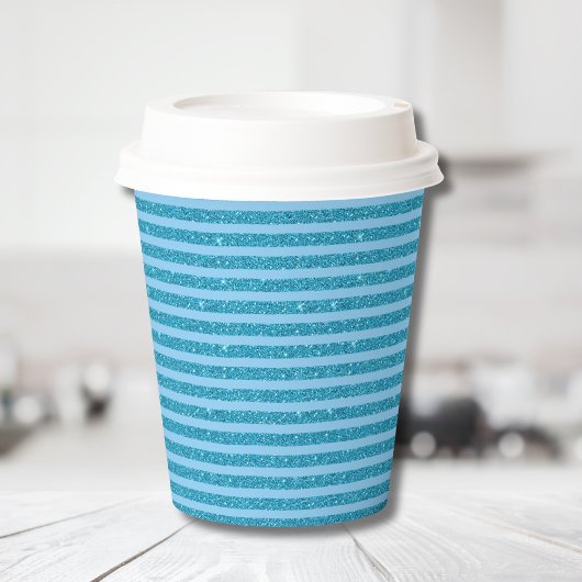 Schicker Ozeanblauer Glitter-Stil horizontale Stre Pappbecher