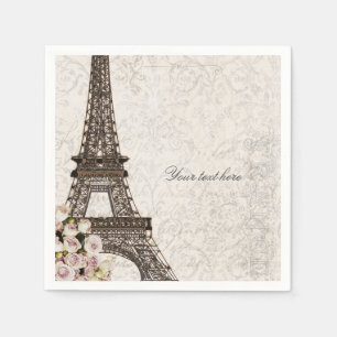 Schicker Paris Eiffelturm & Rosen Elegante Party Serviette
