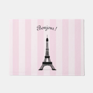 Schicker Pariser rosa Streifen-Schwarz-Eiffelturm Fußmatte