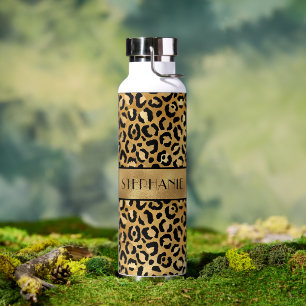 Schicker personalisierter Leopardendruck in Gold Trinkflasche