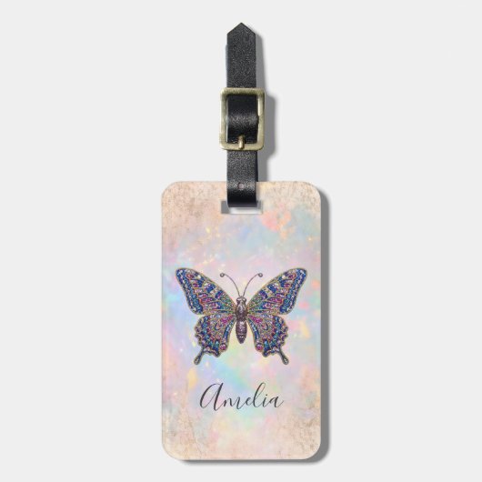 Schicker personalisierter pastellfarbener Glitter- Gepäckanhänger (Vorderseite vertikal)