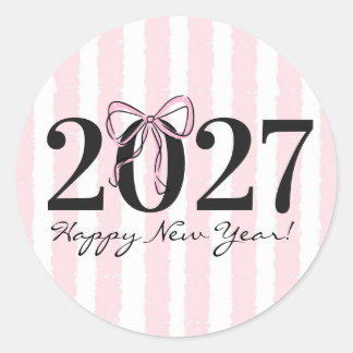 Schicker rosa gestreifter Bogen 2027 Silvesterpart Runder Aufkleber