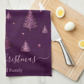 Schicker rosa-glitzer-frohe-weihnachtsbaum-name geschirrtuch (Viertel Falte)