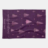 Schicker rosa-glitzer-frohe-weihnachtsbaum-name geschirrtuch (Horizontal)