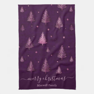 Schicker rosa-glitzer-frohe-weihnachtsbaum-name geschirrtuch