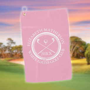 Schicker rosa Golfer-Name Club-Name und Datum Golfhandtuch