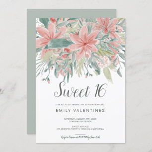 Schicker rosa grüner Blumenbonbon 16 Aquarell der Einladung