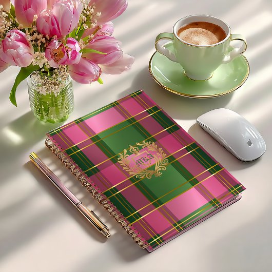 Schicker rosa grüner Karo Monogramm persönlicher P Planer