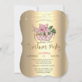 Schicker rosa Schlitten, Lichterkette Gold Einladung (Vorderseite)