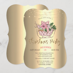 Schicker rosa Schlitten, Lichterkette Gold Einladung