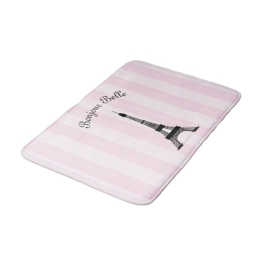 Schicker rosa Streifen-Paris-Eiffelturm auf Badematte (Schrägansicht)