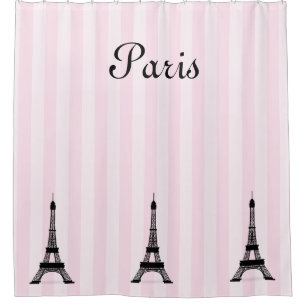 Schicker rosa Streifen Paris und schwarze Duschvorhang
