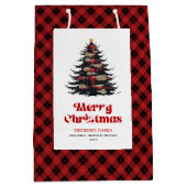 Schicker roter schwarzer karierter Weihnachtsbaum- Mittlere Geschenktüte (Vorderseite)