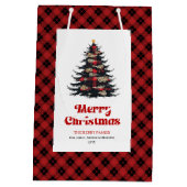 Schicker roter schwarzer karierter Weihnachtsbaum- Mittlere Geschenktüte (Rückseite)