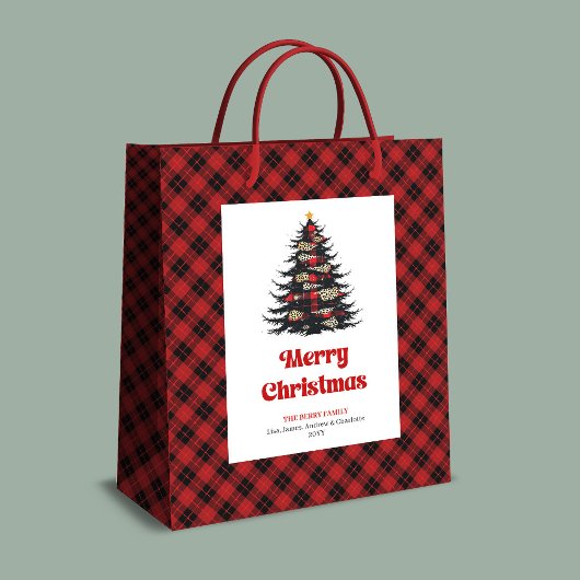 Schicker roter schwarzer karierter Weihnachtsbaum- Mittlere Geschenktüte