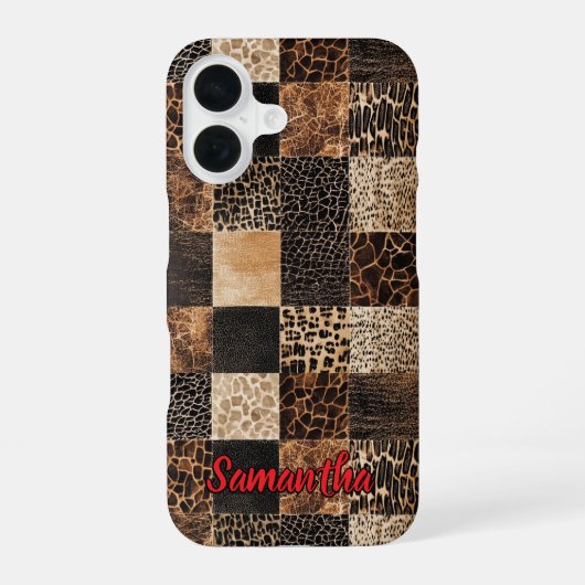 Schicker roter Tierdruck Leopard Monogramm iPhone 16 Hülle (Rückseite)