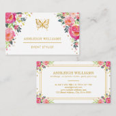 Schicker Schmetterling/rosa Aquarell mit Blumen Visitenkarte (Vorne/Hinten)