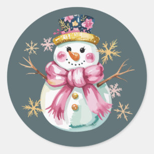 Schicker Schneemann Winterurlaub Weihnachten Süß Runder Aufkleber