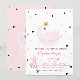 Schicker Schwan, Sterne, Prinzessin Baby Shower Einladung