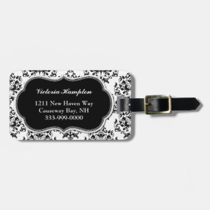 Schicker schwarzer u. weißer Damast-Gepäckanhänger Gepäckanhänger