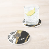 Schicker schwarzer u. weißer Damast u. Gold Sandstein Untersetzer (Seite)