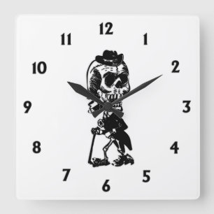 Schicker Skelett mit schwarzen Zahlen Quadratische Wanduhr