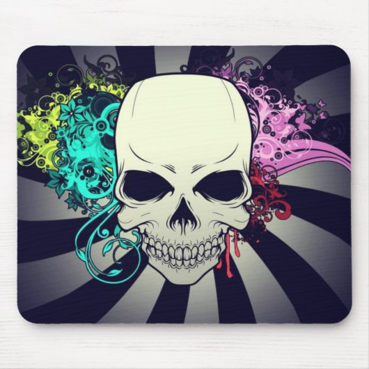 Schicker Totenkopf mit Blumenmuster Mousepad (Vorne)