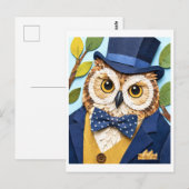 Schicker Uhu mit Zylinder Postkarte (Vorne/Hinten)