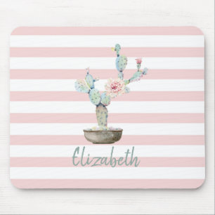 Schicker Wasserfarben-Kaktus, rosa Streifen Mousepad