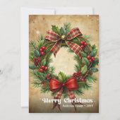 Schicker Weihnachtskranz klassische Stechpalmenbee Feiertagskarte (Vorderseite)