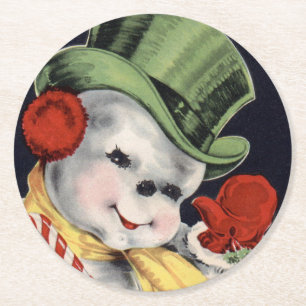 Schicker Weihnachtsmann-Schneemann Runder Pappuntersetzer